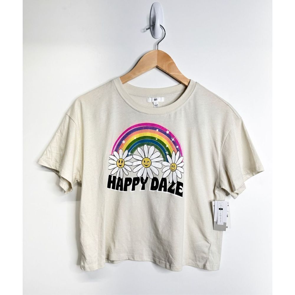 BP Nordstrom Shirt Womens‎ Happy Daze Floral Crewneck Cropped Shirt Size S NWT